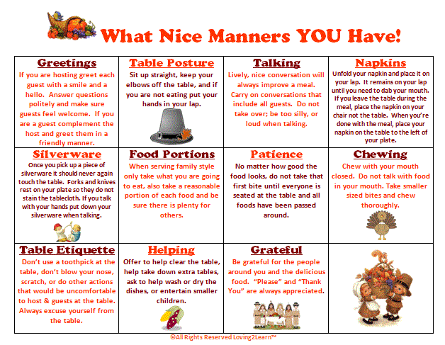 Good Table Manners Chart