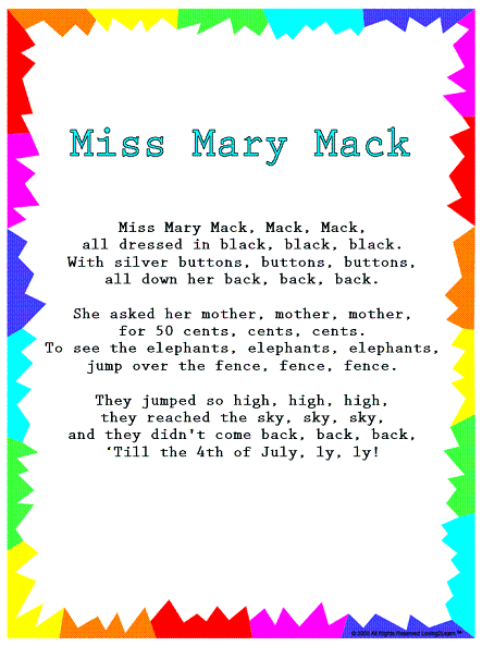 Books - Rhymes and Songs - Silly Songs - Miss Mary Mack