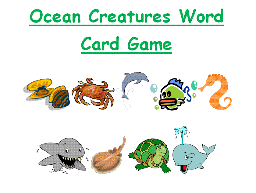 Ocean Creatures Word Card Games